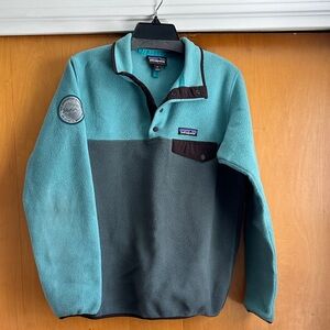 Patagonia Teal and Gray Synchilla Snap Pullover